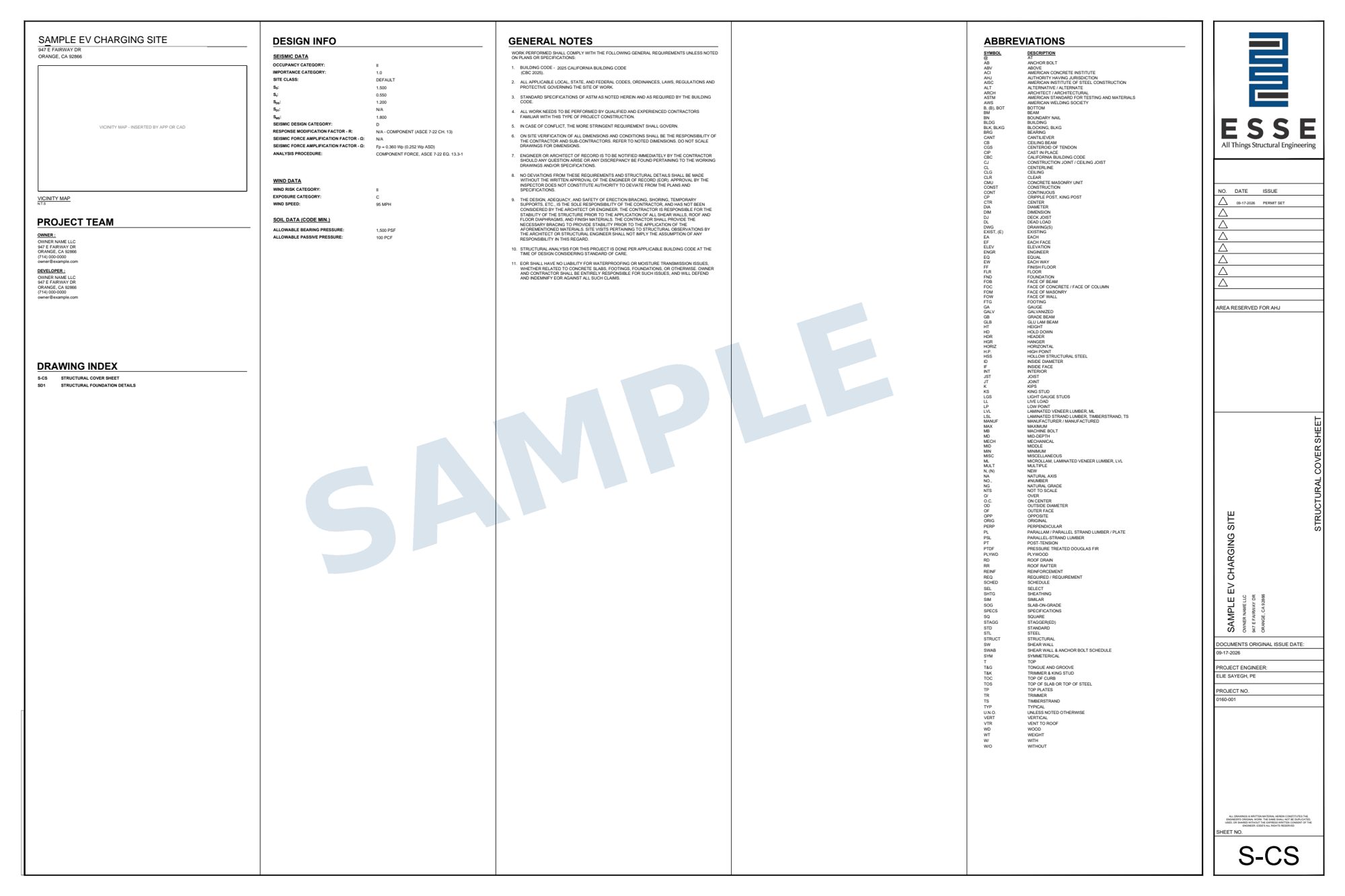 Sample S-CS structural cover sheet